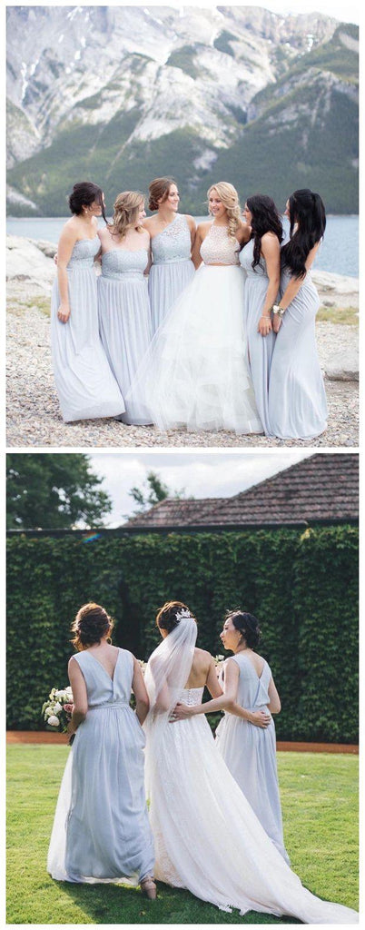 Mismatched Chiffon Blue Lace Bodice Cheap Bridesmaid Dresses Online, WG672