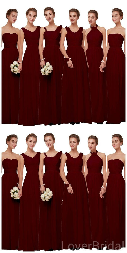 Mismatched Chiffon Dark Red Cheap Long Cheap Bridesmaid Dresses Online, WG630
