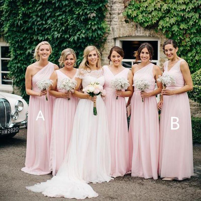 Mismatched Chiffon Pale Pink Long Cheap Bridesmaid Dresses Online, WG250