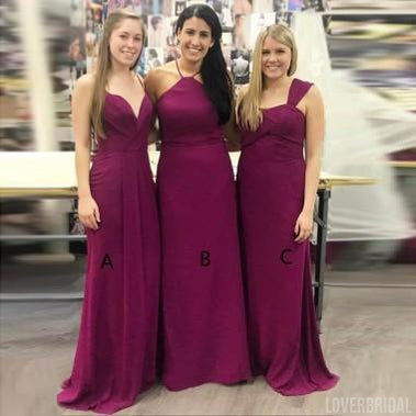 Mismatched Chiffon Purple Cheap Long Bridesmaid Dresses, WG130