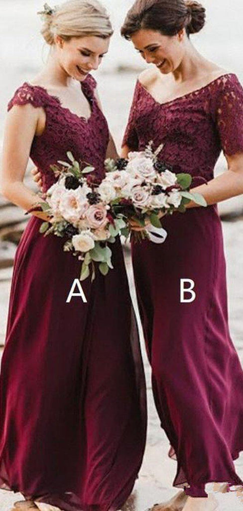 Mismatched Dark Red Chiffon Long Bridesmaid Dresses Online, WG793