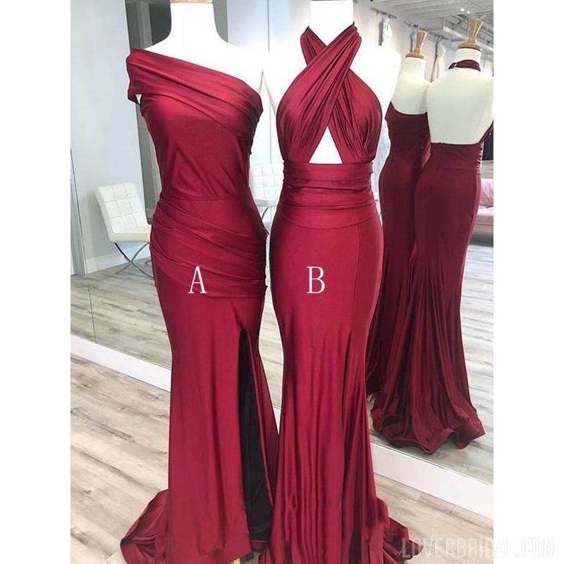 Mismatched Dark Red Mermaid Cheap Long Bridesmaid Dresses Online, WG557