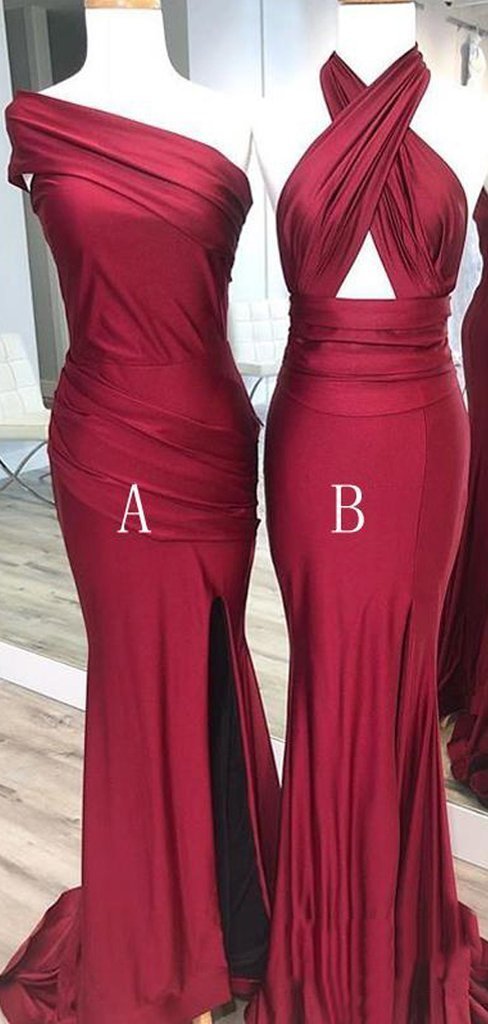 Mismatched Dark Red Mermaid Cheap Long Bridesmaid Dresses Online, WG557