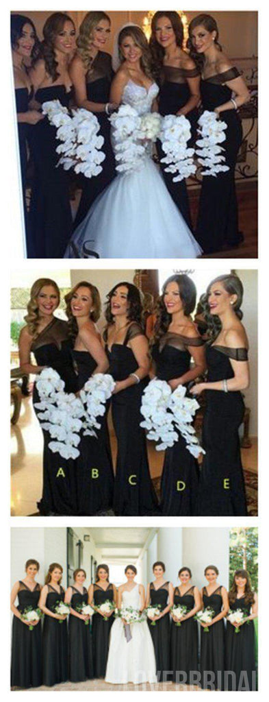 Mismatched Different Styles Cheap Sexy Black Long Mermaid Bridesmaid Dresses, WG54
