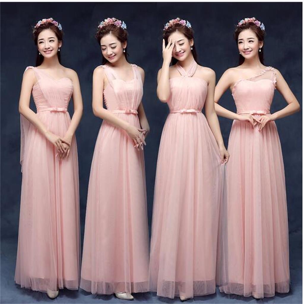 Mismatched Elegant Peach Sort Tulle Long Bridesmaid Dresses, Cheap Custom Long Bridesmaid Dresses, Affordable Bridesmaid Gowns, BD011