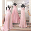 Mismatched Light Pink A-line V-neck Long Bridesmaid Dresses Gown Online,WG943