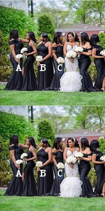 Mismatched Mermaid Black Cheap Long Bridesmaid Dresses Online,WG1020