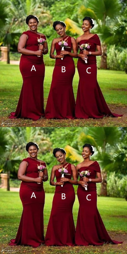 Mismatched Mermaid Burgundy Cheap Long Bridesmaid Dresses,WG1164