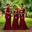 Mismatched Mermaid Burgundy Cheap Long Bridesmaid Dresses,WG1164