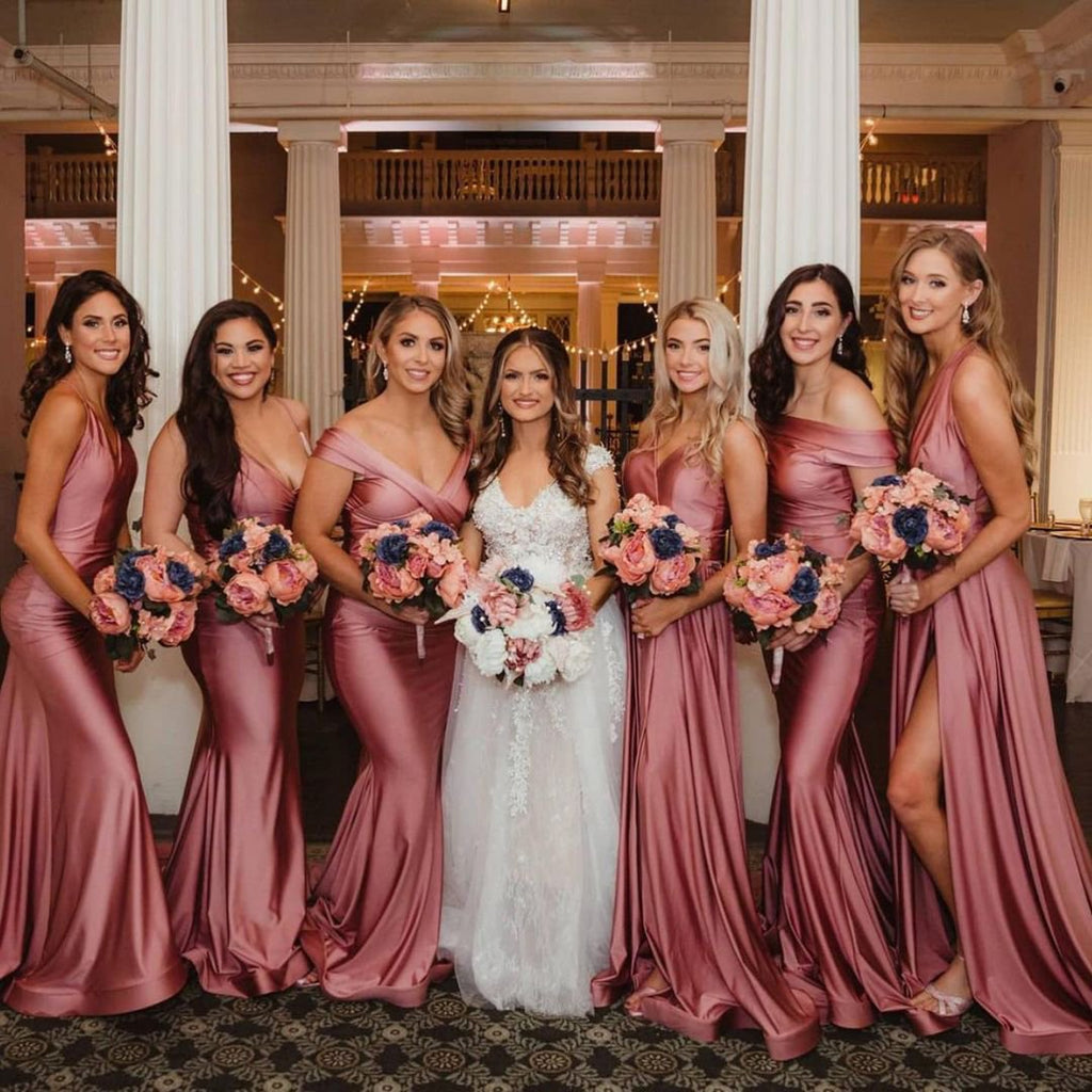 Mismatched Mermaid Dusty Rose Long Bridesmaid Dresses Gown Online,WG936