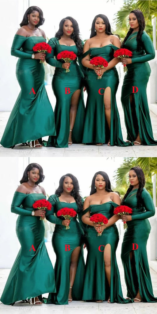 Mismatched Mermaid Emerald Green Cheap Long Bridesmaid Dresses,WG1167