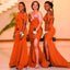 Mismatched Mermaid Orange High Slit Long Cheap Bridesmaid Dresses Gown Online,WG948