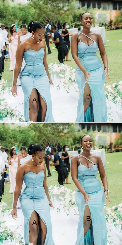 Mismatched Mermaid Side Slit Cheap Long Bridesmaid Dresses,WG1486