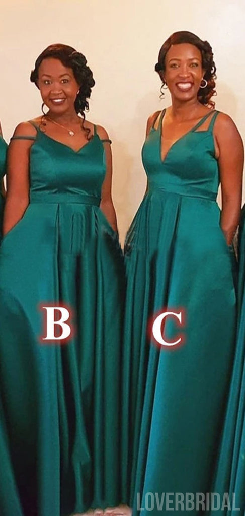 Mismatched Mermaid Teal Sleeveless V-neck A-line Long Bridesmaid Dresses Gown Online, WG870