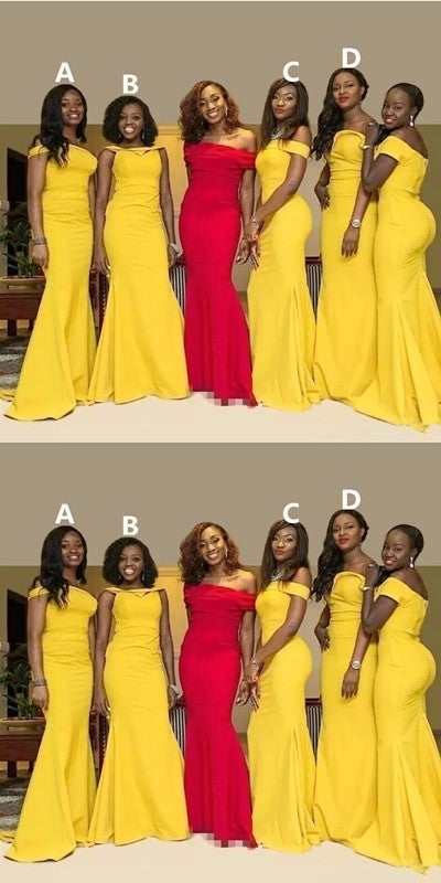 Mismatched Mermaid Yellow Cheap Long Bridesmaid Dresses Online,WG1010