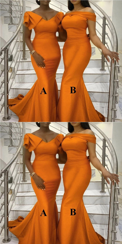 Mismatched Orange Mermaid Cheap Long Bridesmaid Dresses,WG1440