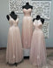 Mismatched Pale Blush Pink Lace Custom Bridesmaid Dresses, Cheap Unique Tulle Long Bridesmaid Gown, BD121