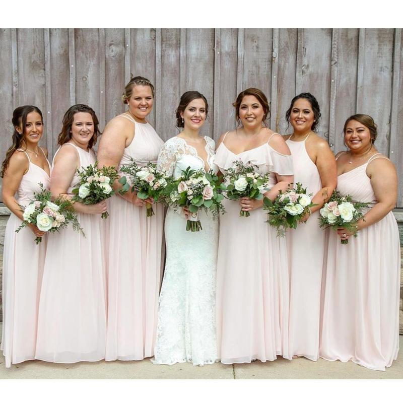 Mismatched Pale Pink Chiffon Long Bridesmaid Dresses Online, Cheap Bridesmaids Dresses, WG711