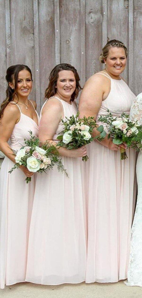 Mismatched Pale Pink Chiffon Long Bridesmaid Dresses Online, Cheap Bridesmaids Dresses, WG711