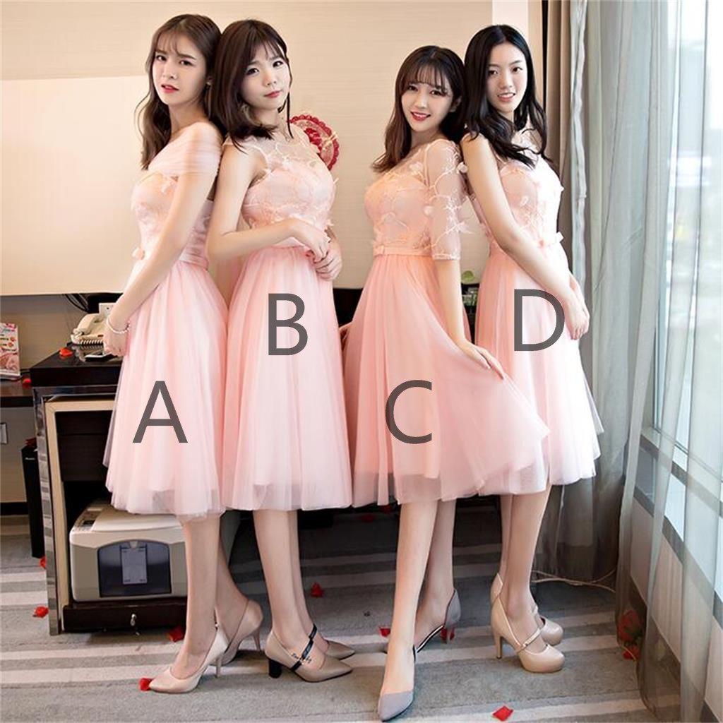 Mismatched Peach Lace Short Bridesmaid Dresses, Cheap Custom Long Bridesmaid Dresses, Affordable Bridesmaid Gowns, BD021