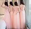 Mismatched Peach Lace Tulle Long Bridesmaid Dresses, Cheap Custom Long Bridesmaid Dresses, Affordable Bridesmaid Gowns, BD005