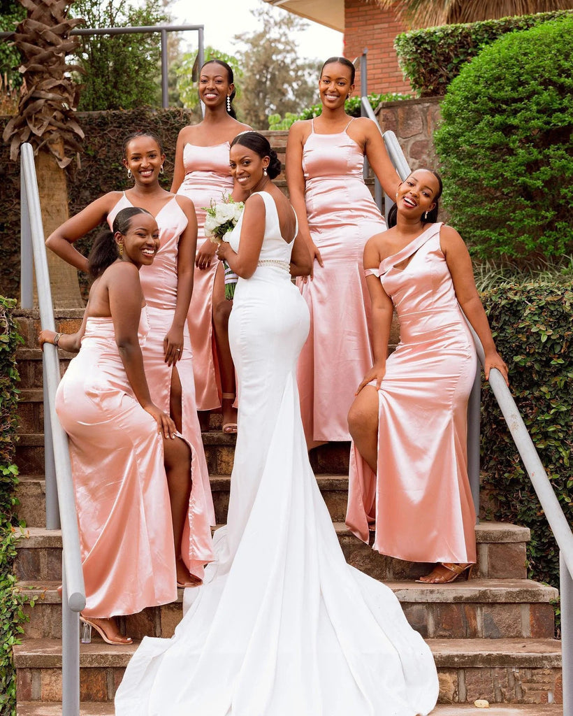 Mismatched Pink Mermaid Cheap Long Bridesmaid Dresses Online,WG1468