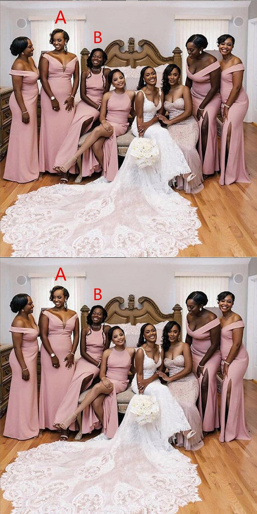 Mismatched Pink Mermaid Side Slit Cheap Long Bridesmaid Dresses,WG1264