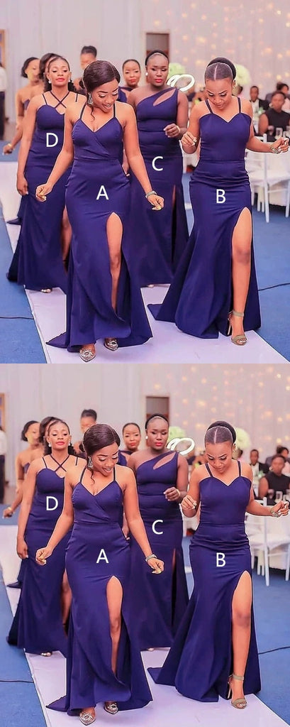 Mismatched Purple Mermaid High Slit Cheap Long Bridesmaid Dresses,WG1153