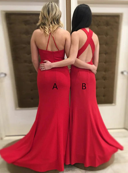 Mismatched Red Mermaid Cheap Long Bridesmaid Dresses,WG1181
