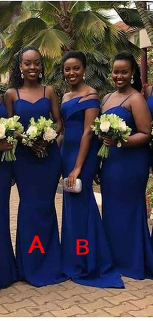 Mismatched Royal Blue Mermaid Cheap Long Bridesmaid Dresses,WG1137