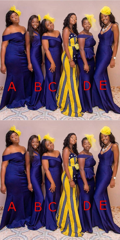 Mismatched Royal Blue Mermaid Cheap Long Bridesmaid Dresses,WG1242