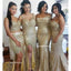 Mismatched Sparkly Gold Sequin Mermaid Bridesmaid Dresses, Cheap Unique Sequin Long Bridesmaid Gown, BD124