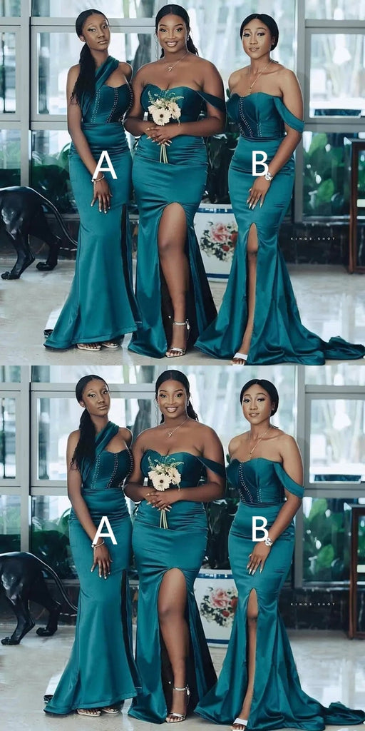 Mismatched Teal Mermaid Side Slit Cheap Long Bridesmaid Dresses Online,WG1061
