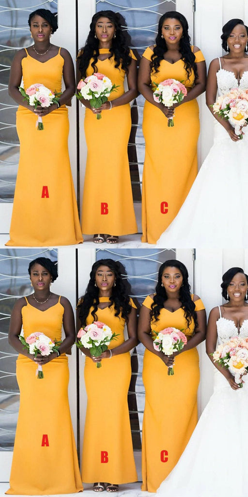 Mismatched Yellow Mermaid Cheap Long Bridesmaid Dresses,WG1233