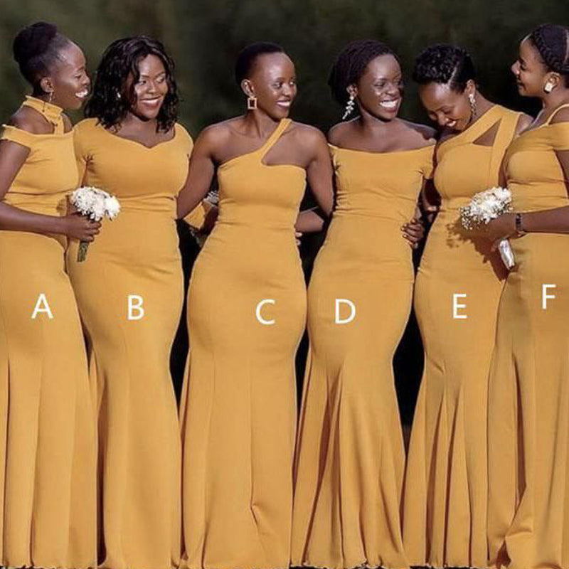 Mismatched Yellow Mermaid Sweetheart Cheap Long Bridesmaid Dresses,WG1139