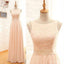 Modest Lace Top Bateau Off Shoulder Sleeveless Blush Pink Zipper Back Maxi Bridesmaid Dresses, WG15