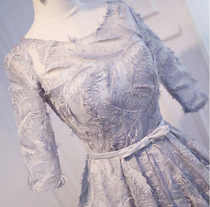 Modest Long Sleeve Gray Homecoming Prom Dresses, Affordable Short Party Prom Dresses, Perfect Homecoming Dresses, CM300