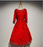 Modest Long Sleeve Red Lace Cute Homecoming Prom Dresses, Affordable Short Party Prom Dresses, Perfect Homecoming Dresses, CM310