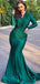 Modest Mermaid Green Long Sleeve V-neck Bridesmaid Dresses Gown Online, WG867