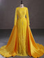 Modest Yellow Mermaid Long Sleeves Jewel Prom Dresses Online,12866