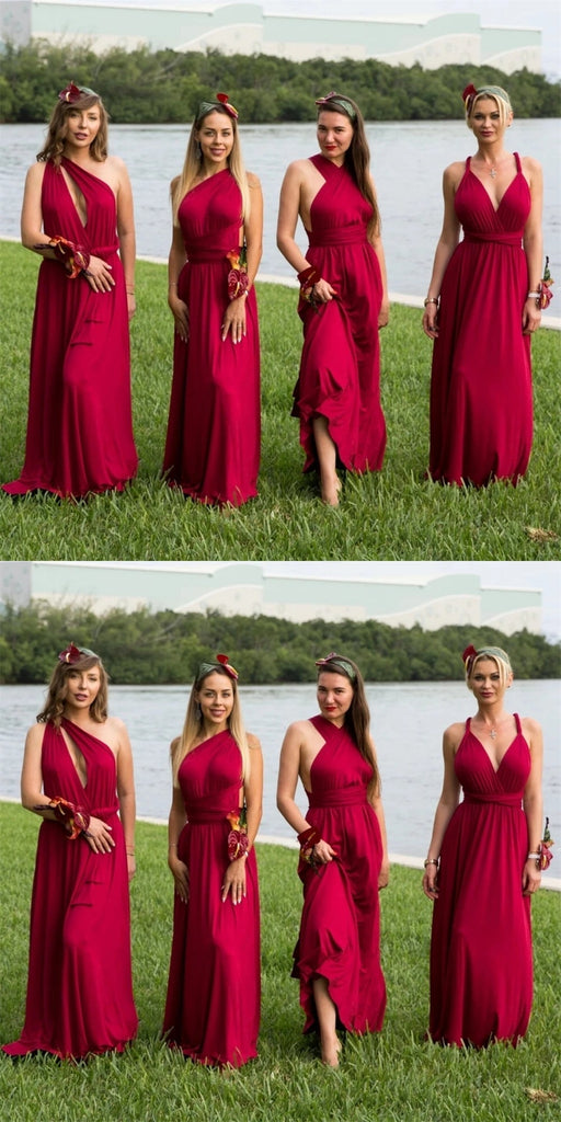 Multiway Red A-line Cheap Long Bridesmaid Dresses Online,WG1036