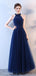 Navy Blue A-line Halter Maxi Long Prom Dresses,Evening Dresses,12952