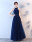 Navy Blue A-line Halter Maxi Long Prom Dresses,Evening Dresses,12952