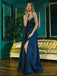 Navy Blue A-line Spaghetti Straps High Slit Maxi Long Prom Dresses,Evening Dresses,12974