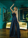 Navy Blue A-line Spaghetti Straps High Slit Maxi Long Prom Dresses,Evening Dresses,12974