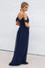 Navy Blue Chiffon Off Shoulder Long Bridesmaid Dresses Online, Cheap Bridesmaids Dresses, WG747