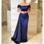 Navy Blue Mermaid Off Shoulder Cheap Long Bridesmaid Dresses,WG1235