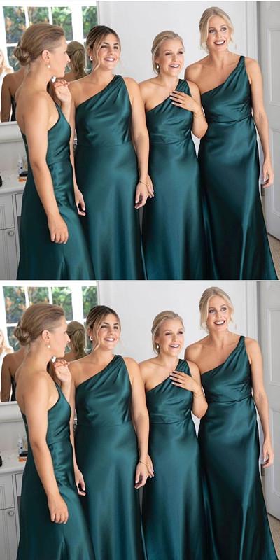 Navy Blue Mermaid One Shoulder Cheap Long Bridesmaid Dresses Online,WG984