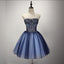 Navy Blue See Through Homecoming Prom Dresses, Affordable Corset Back Short Party Prom Dresses, Perfect Homecoming Dresses, CM234