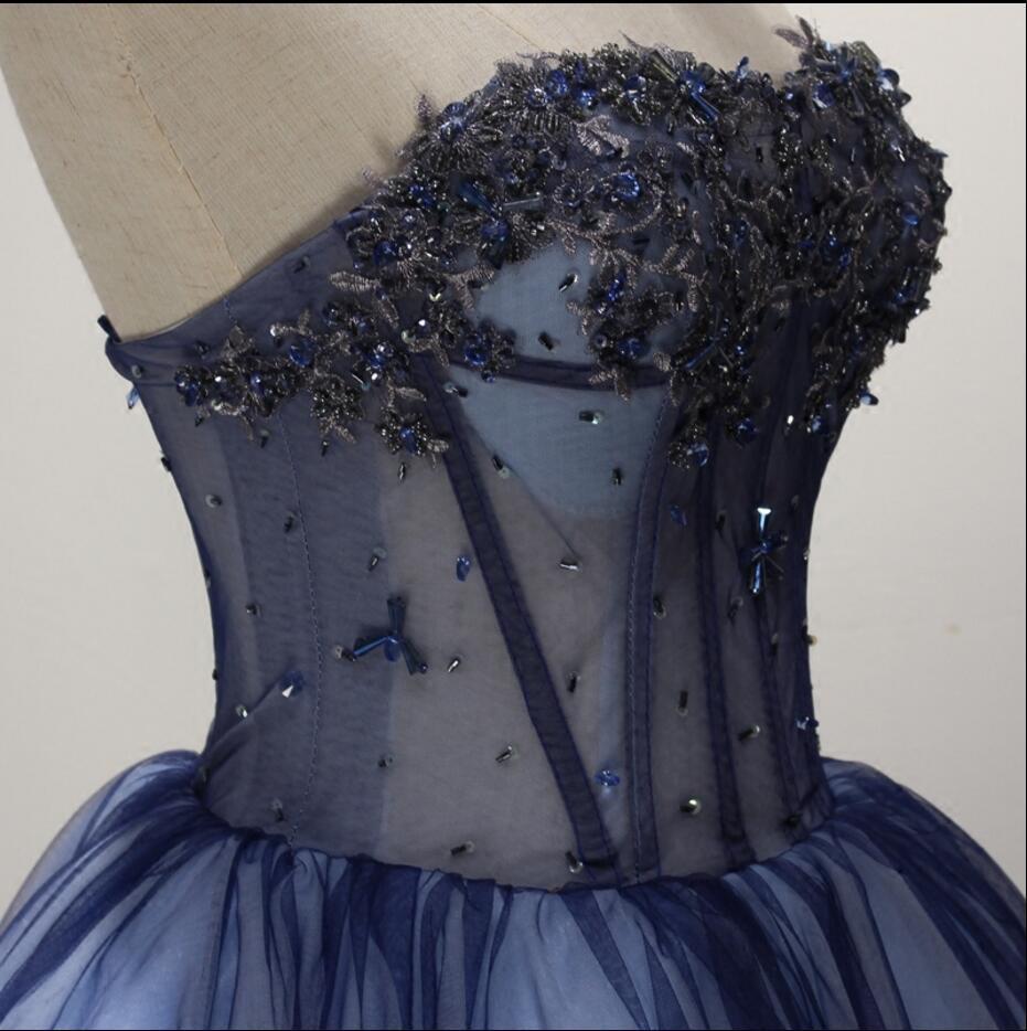 Navy Blue See Through Homecoming Prom Dresses, Affordable Corset Back Short Party Prom Dresses, Perfect Homecoming Dresses, CM234